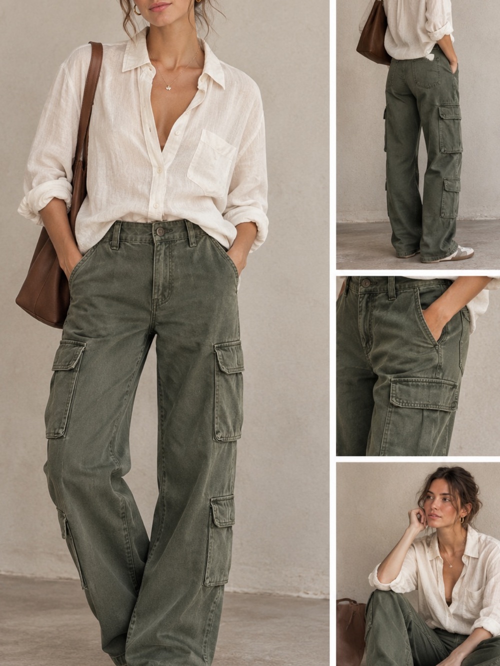 Olive women cotton cargo pants